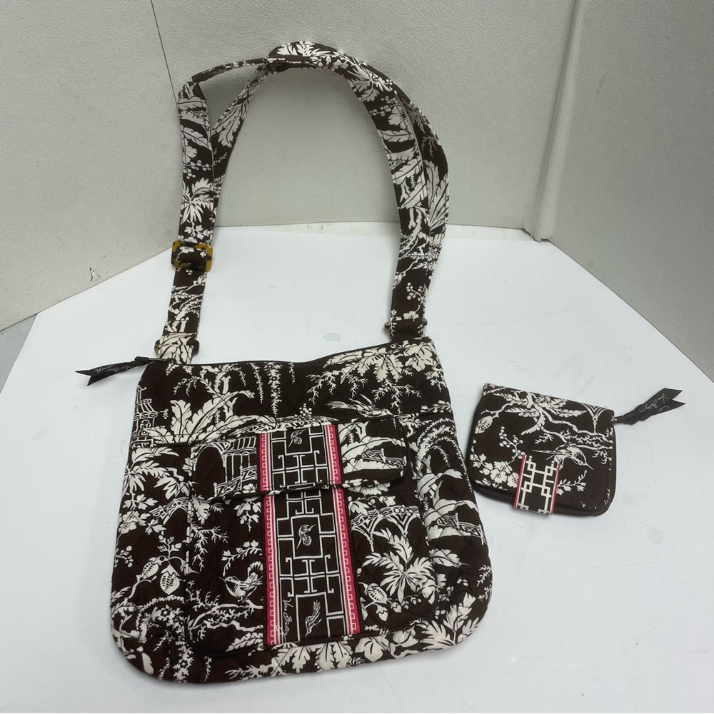 Vera Bradley Imperial Toile Crossbody Bag Purse & Wallet - Floral Brown White